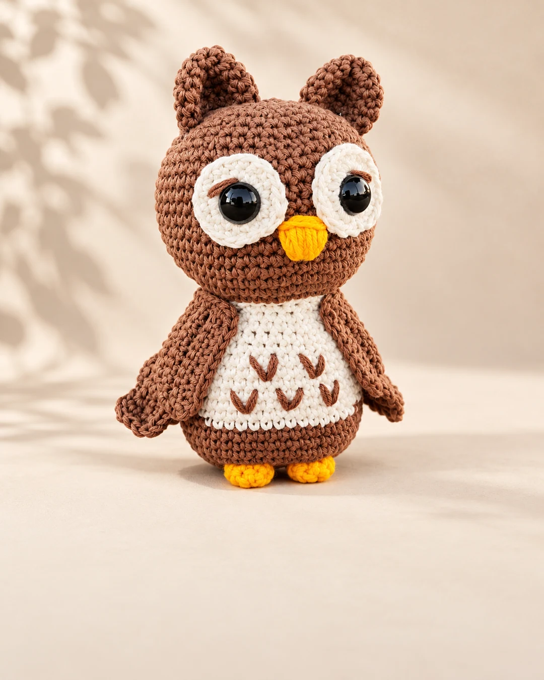 Corujinha amigurumi marrom e creme feita em crochê